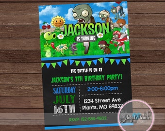 Plants vs Zombies Invitation, Plants vs Zombies Birthday Party Invitation, Plants vs Zombies Chalkboard Invitation, Digital File.