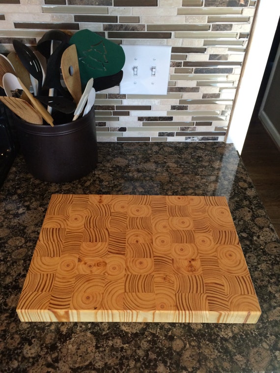 pine end grain cutting board by TheBirminghammer on Etsy