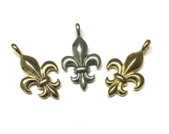 Fleur De Lis Charm, Fleur-De-Lis Pendant, Fleur-De-Lis Charm, Sterling Silver or Gold Plated over Sterling Silver Single Bail By Piece