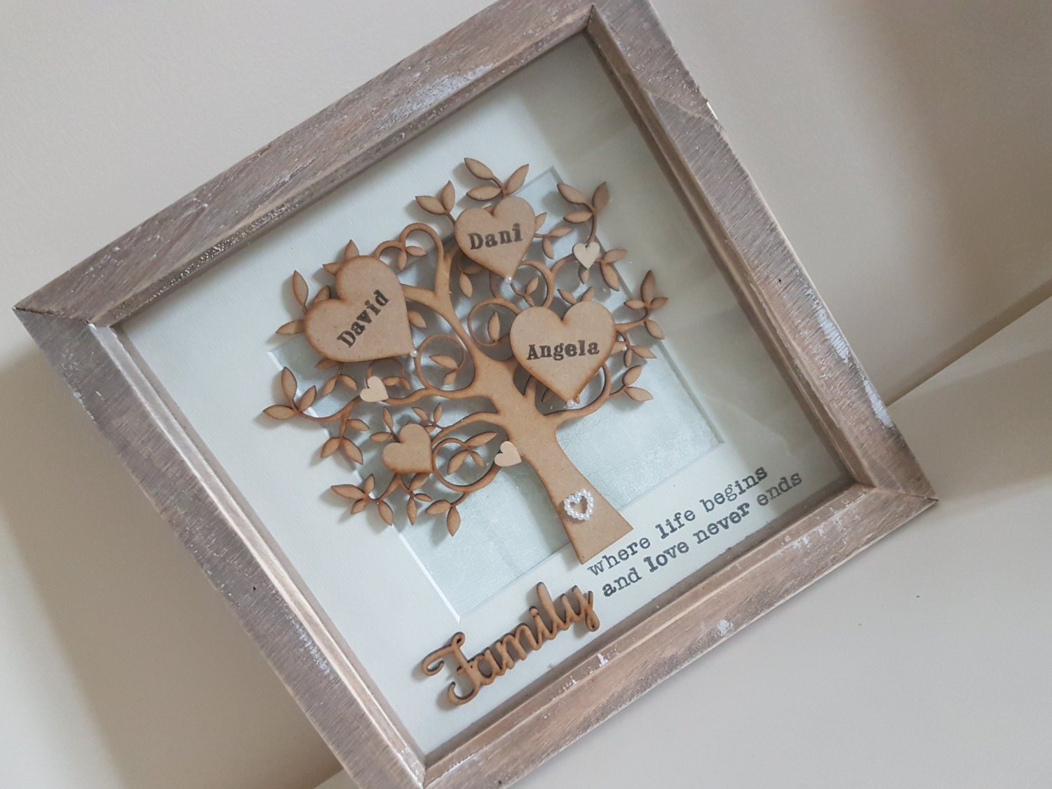Handmade Personalised Family Tree Frame by ButtonsAndBowsHWL