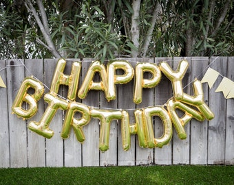 Happy Birthday Balloon Banner, gold,birthday party,letter balloons,party decor,party balloons,birthday garland,balloons,gold letter balloons