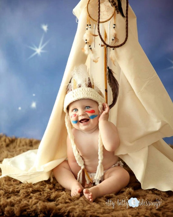 Newborn Indian Headdress Baby Indian Headband Crocheted