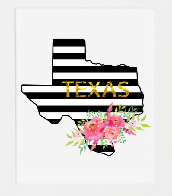 State Wall Art Texas Black White Stripes State Prints State