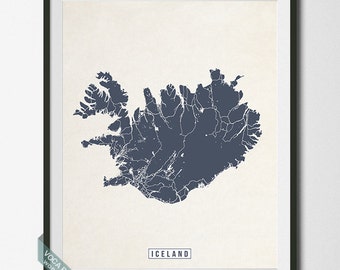 Iceland Print, Iceland Map, Iceland Poster, Europe Map, Europe Print, Street Map, Home Decor, Wall Decor, Dorm Decor