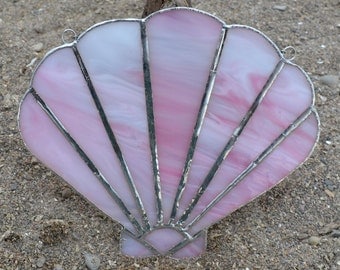 Pink clam sea shell #1 stained glass suncatcher