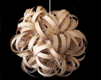 Handmade Real Wood Lighting, Dahlia Pendant Light 22", Bullandburd, Pendant, Wood Ceiling fixture, Hanging Light Veneer, Modern Wooden Light