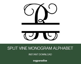 Split Vine Monogram Svg, Split Vine Monogram Font Alphabet, Svg, Eps, Dxf, Png use with Cricut & Silhouette
