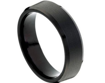 Flash Sale ** Tungsten Wedding Band/ Black Tungsten Band/ Engagement Ring/ Anniversary Ring/ Comfort Fit/ Beveled Edges