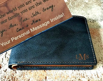 Personalized gift for husband • dad • boyfriend • Personalized men's wallet • custom engraved wallets • RFID monogram wallet • Indigo* 7751
