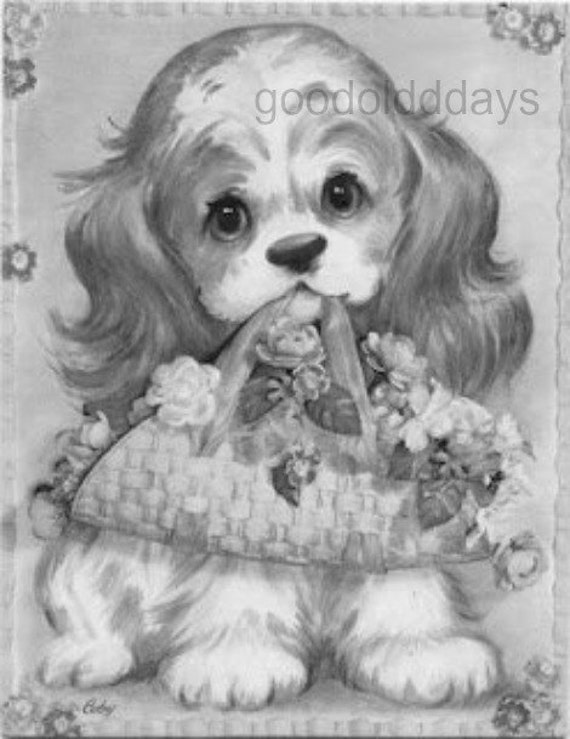 Items op Etsy die op Grijswaarden volwassen kleurplaten hond pup bloemen digitale download 