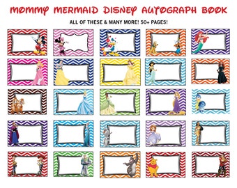 Disney Autograph Book Printables - Over 50 Characters - Disney signature book - Disney World - Disneyland - Princess Printables - Chevron