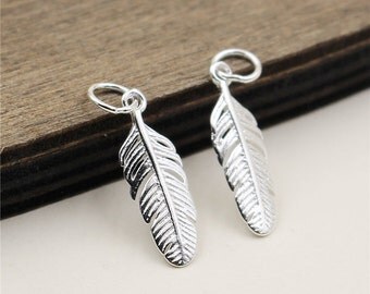 2 pcs sterling silver feather charms,plume charms