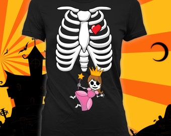 Pregnant Skeleton Shirt (Princess) - Pregnant Halloween Costume, Skeleton Shirt,Halloween Pregnancy Announcement,not a maternity tee-CCB-283