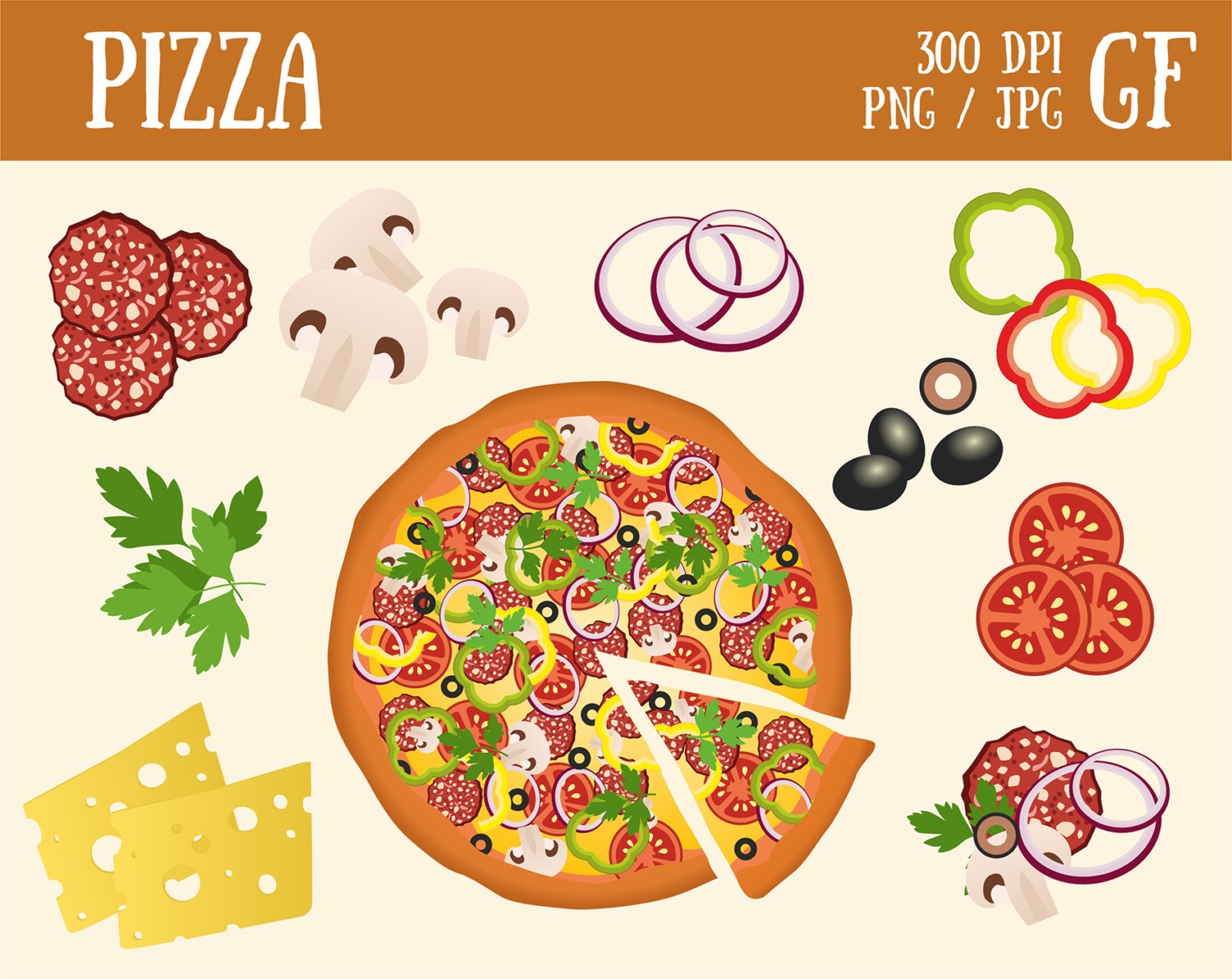 Pizza Clip art Italian Food Vegetables digital food clipart