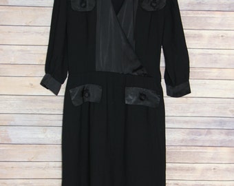 Vintage Black Dress with Black Satin trim