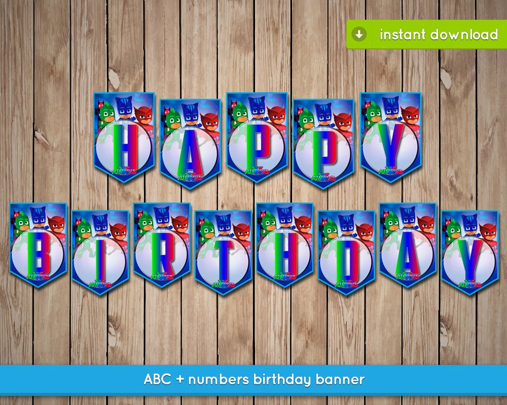 pj masks banner printable happy birthday party banner