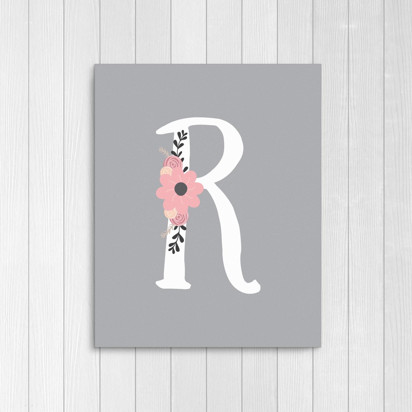 Girls Floral Monogram Nursery Letter R Pink and