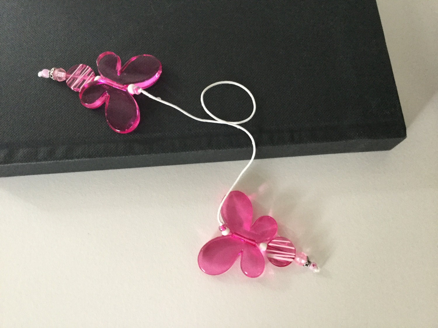 String Beaded Bookmark Pink Butterfly