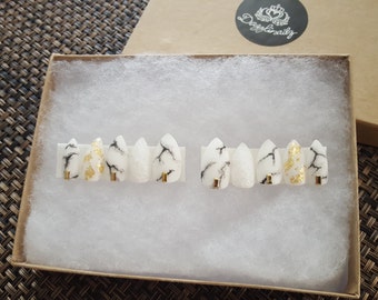 White murble matte nails/Press on nails/Fake nails/Faux nails/False nails/Glue on nails/Artificial nails