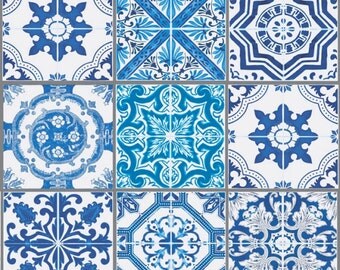 Lisbon fabric - Fabric Azulejos - fabric squares - blue and white fabric - pattern azulejos portugal - 100% cotton fabric - 1/2 meter
