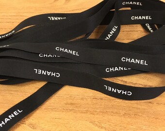 Free Shipping**Authentic Chanel "Classic Black II" 5/8" Satin ribbon Black ground White logo Price for 1 yard