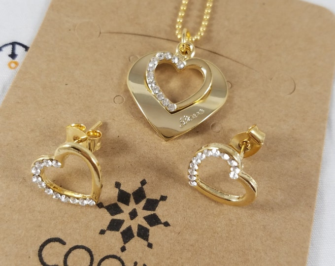 14kgp Necklace and Earring set with Heart Pendant