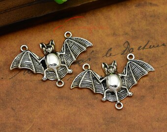 10PCS--30x18mm Bat connector Charms, Antique Silver Tone halloween Bat Animal Charms pendants, DIY Findings, Jewelry Making
