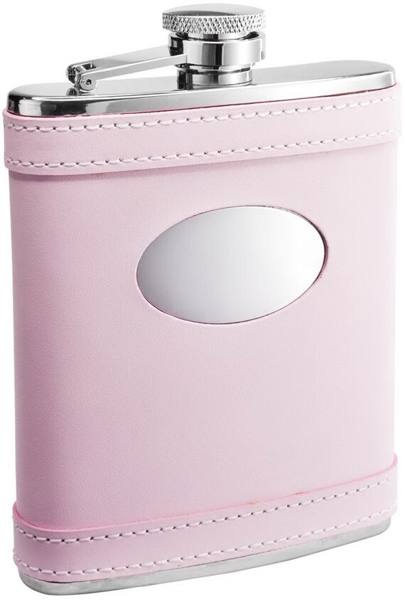 Personalized Flask for women 6oz. Light Pink Leather Liquor