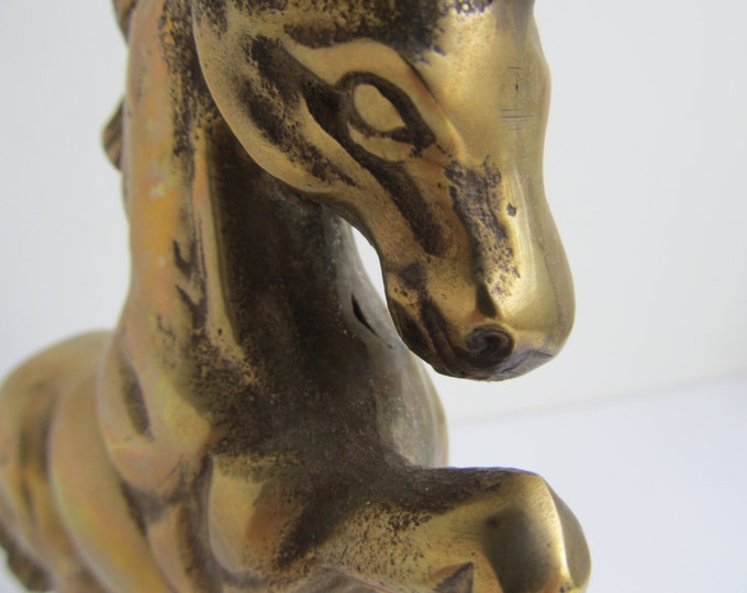 Vintage Brass unicorn figurine, mythical creature statuette, rearing horse sculpture paperweight / small indoor statue