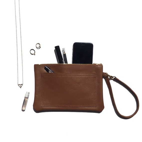 SALE / Brown Leather Pouch Bag / Leather Wristlet Wrist Wallet