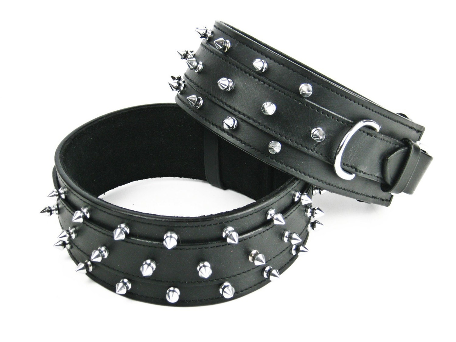 Spiked Leather Dog Collar Handmade Strong Soft Padded 2.5