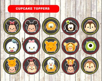 Tsum Tsum Chalkboard Cupcakes toppers, printable Tsum Tsum toppers, Chalkboard Tsum Tsum cupcakes toppers - Instant download