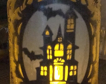Haunted House with bats lantern