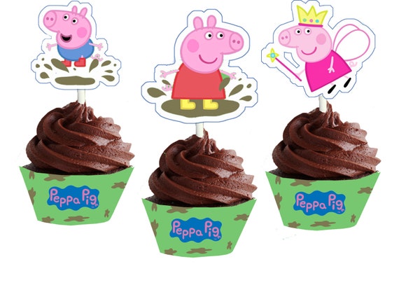 Peppa Pig Muddy Puddles Themed Cupcake Wrappers and Toppers