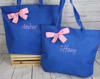 6 Personalized Zippered Tote Bag Bridesmaids Gift- Bridesmaid Gift- Personalized Bridesmaid Tote - Wedding Party Gift - Wedding Totes