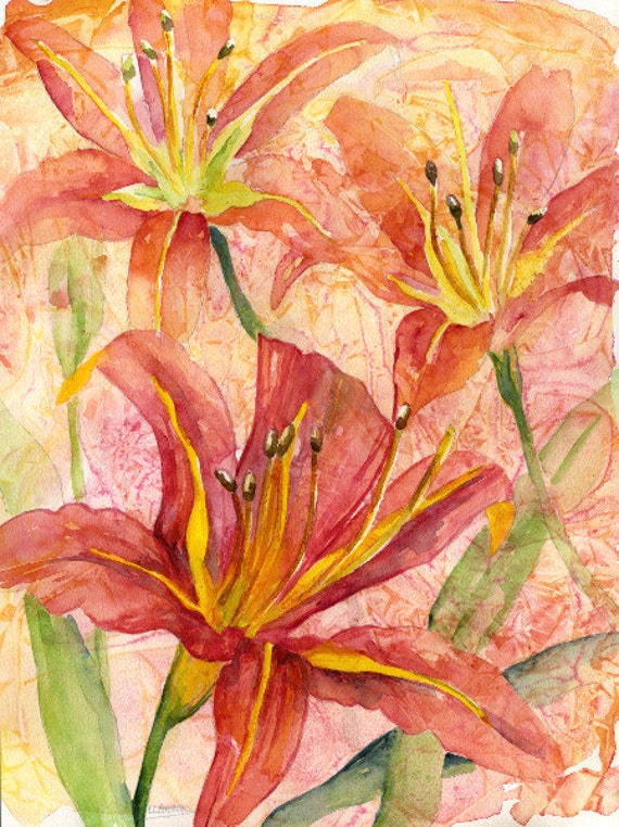 Watercolor Orange Tiger Lilies Original Painting Lily Art Lily