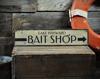 Custom Lake House Bait Shop Sign Rustic Hand Made Vintage