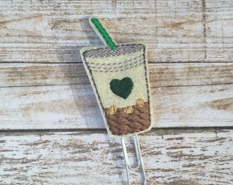 Iced coffee planner clip ~ iced coffee bookmark ~ planner accessories ~ iced coffee glitter vinyl feltie ~ iced coffee vinyl paperclip