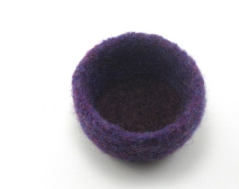 Felted wool bowl - mini felt bowl - color block bowl - plum and brown