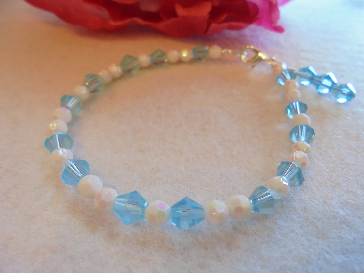 Child Ankle Bracelet Little Girl Anklet Aquamarine Crystals