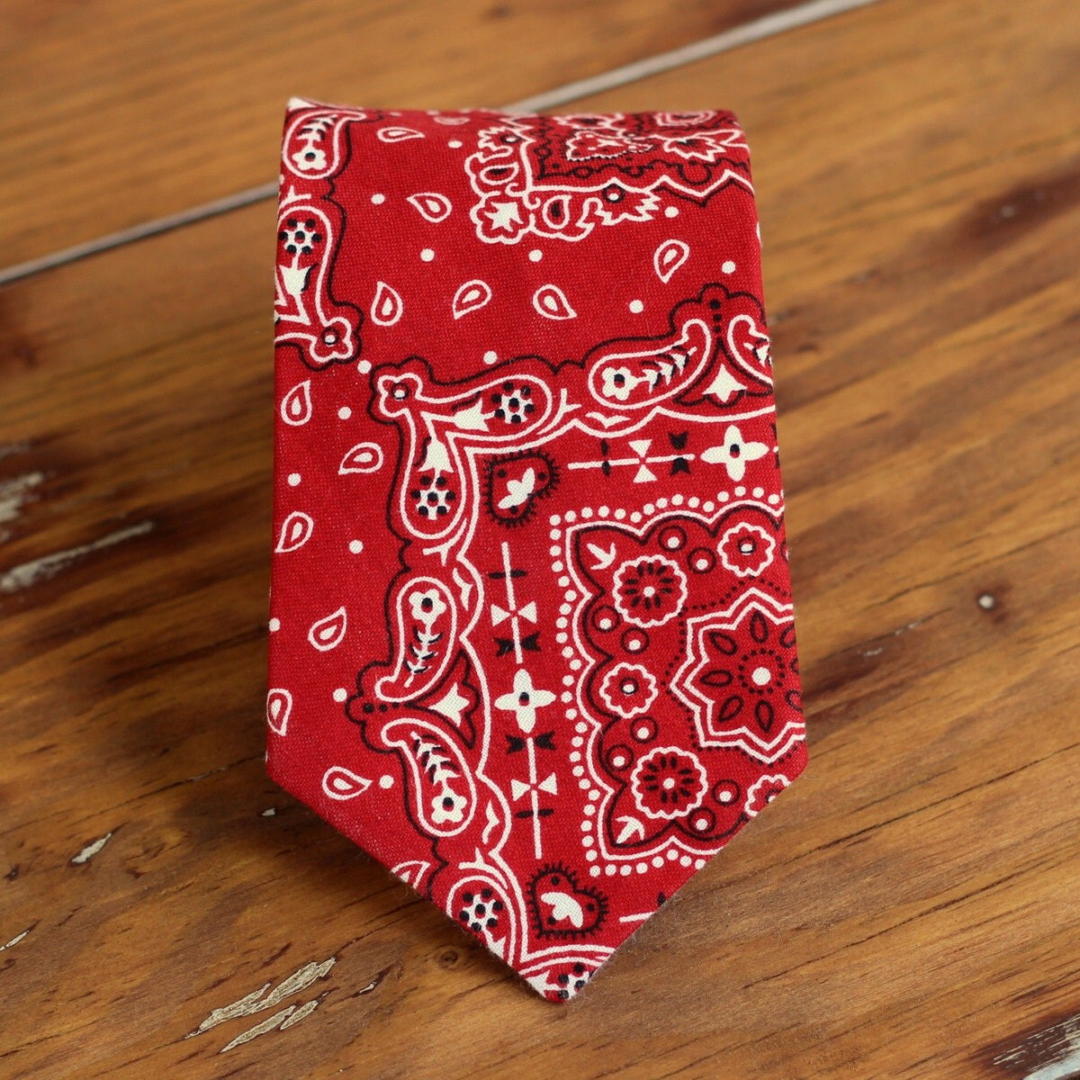 Boys red bandanna necktie red white bandana print cotton
