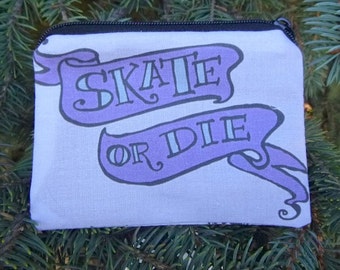 Roller derby coin purse, credit card pouch, stitch marker pouch, Skate or Die, The Raven