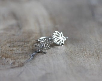 Tiny silver lotus flower earrings - petite dangle earrings in sterling silver