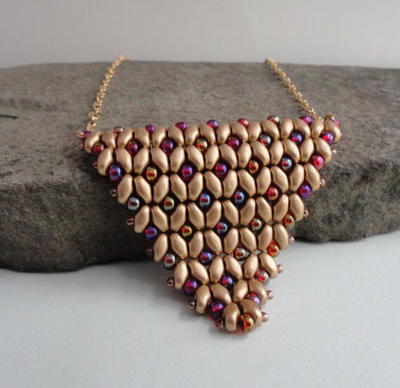 Triangle bead woven necklace with super duo beads in by JBHDesigns