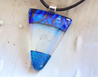 Dichroic Glass Pendant, Necklace, Fused Glass, Blue, Necklace Included, A9