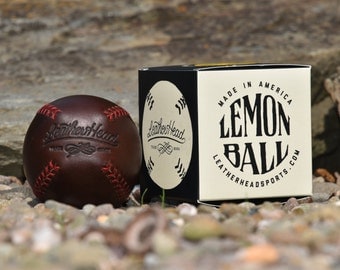 LEMON BALL vintage style baseball, Brown leather with red stitches, Ball, Sports, Play, Handmade (LB-Cxl-Red)