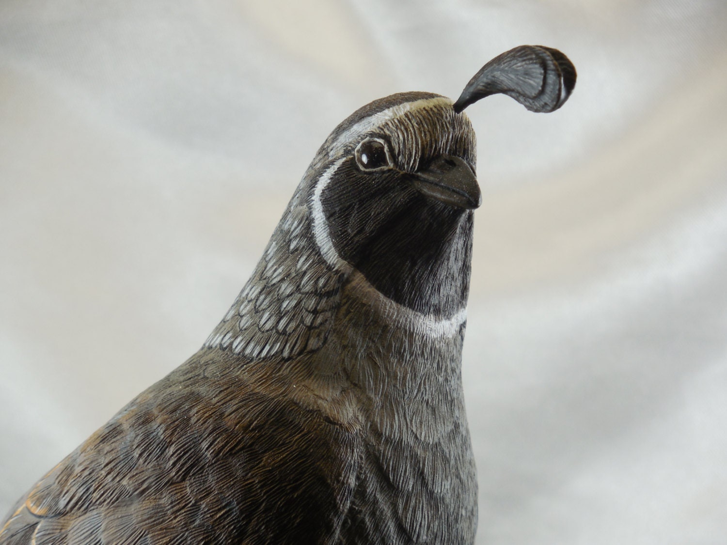 Woodcarving of a California Quail and habitat hand made