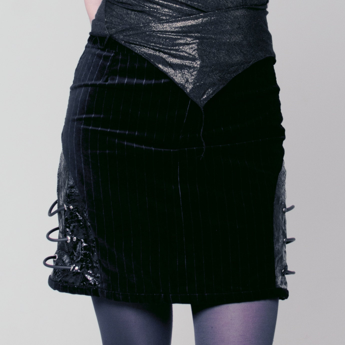 Black cyberpunk skirt Steamtech Black BioMech leather and