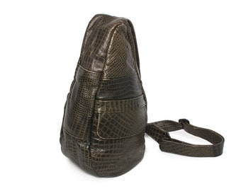 SNAKESKIN olive green leather 80s 90s KNAPSACK grunge mini TRIANGLE backpack