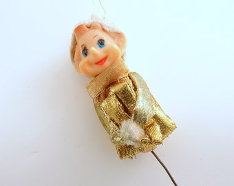 Vintage Christmas Elf Pixie Ornament Gold Lame